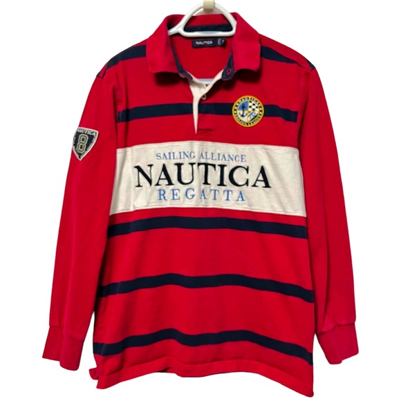 Nautica Other - VTG NAUTICA POLO 90s REGATTA PATCH LOGO SAILING TEAM STRIPED COLLARED SHIRT BRED